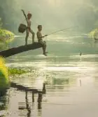 Asia, Niños, Camboya, Peces, Pescador, Pesca, Amigo