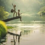 Asia, Niños, Camboya, Peces, Pescador, Pesca, Amigo